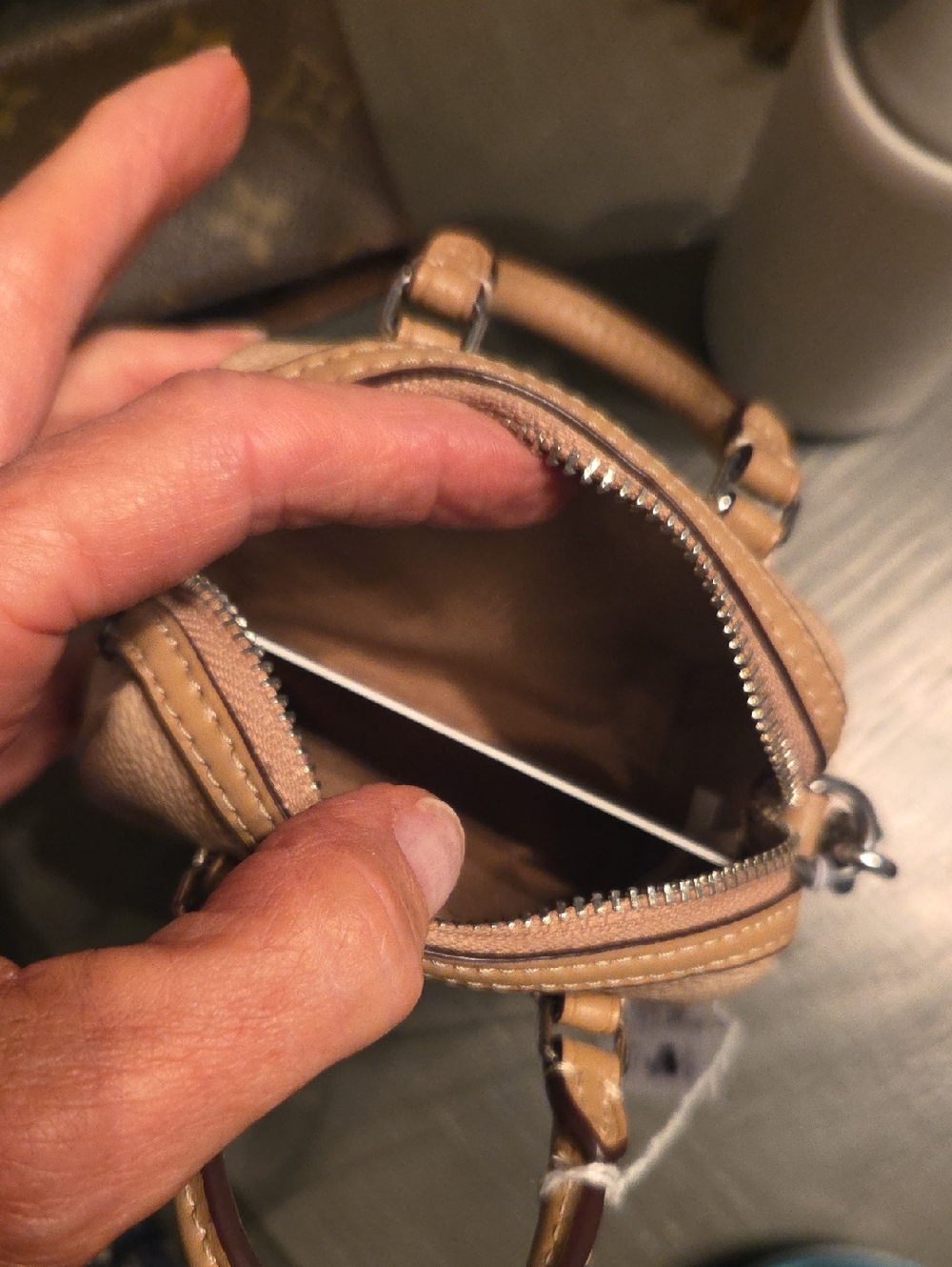 Coach Mini Satchel Keyring in Taupe Beige - Picture 6 of 6